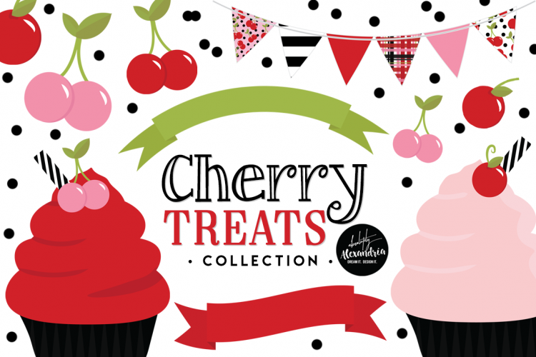 Cherry Treats Clipart Graphics & Digital Paper Patterns Bundle