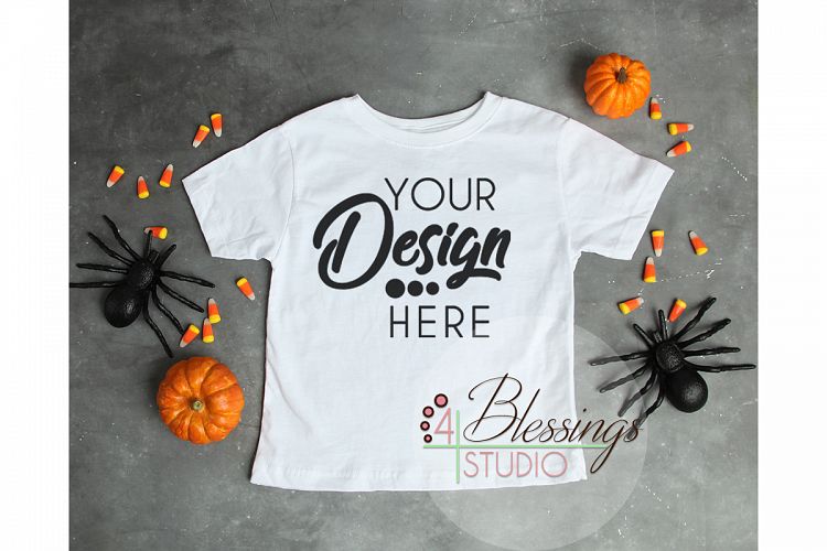 Halloween Mockup White Childrens T Shirt Fall Flat Lay