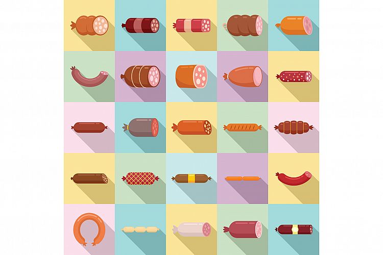 Sausage icons set, flat style