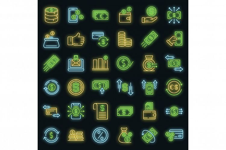 Cash back icons set vector neon example image 1