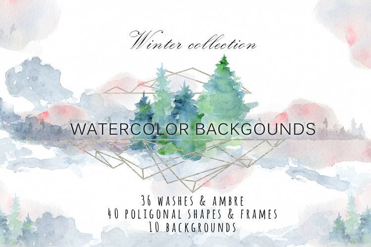 Winter watercolor backgrounds, Christmas textures