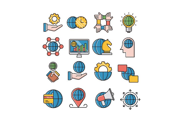 Global business icons set