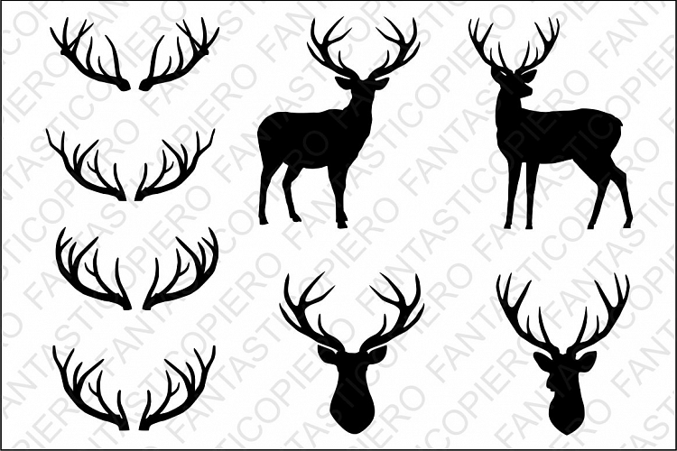 Deer, deer head, antlers SVG files for Silhouette Cameo and Cricut. Clipart PNG included.