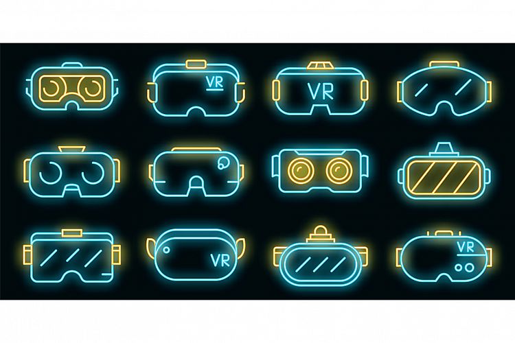 Game goggles icons set vector neon example image 1