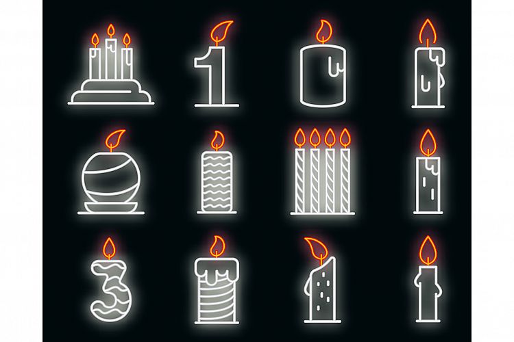 Birthday candle icons set vector neon example image 1