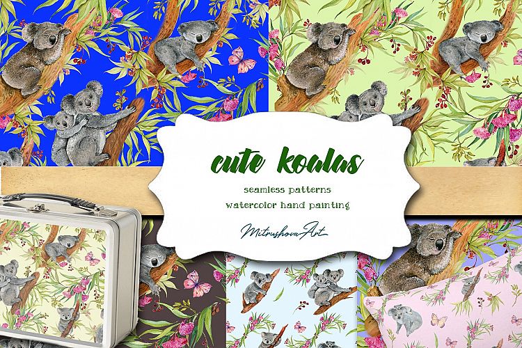 Cute Koalas. Seamless patterns