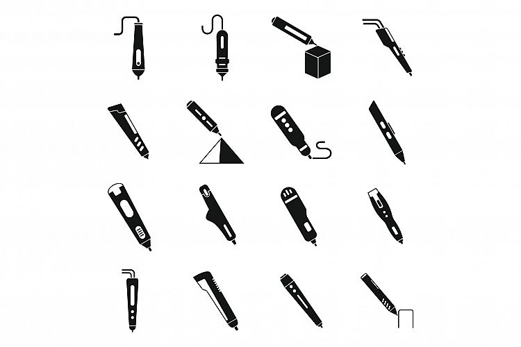 3d pen icons set, simple style example image 1