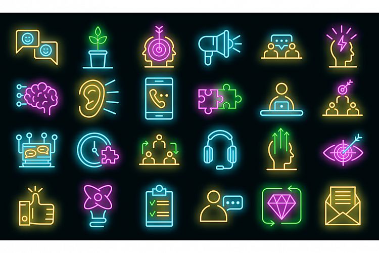CRM icons set vector neon example image 1