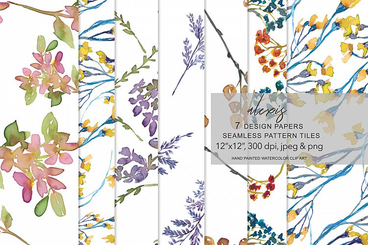 Watercolor Floral Digital Design Paper Pack Seamless Pattern