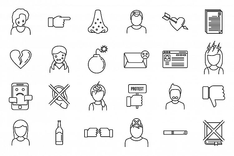 Modern teen problems icons set, outline style example image 1