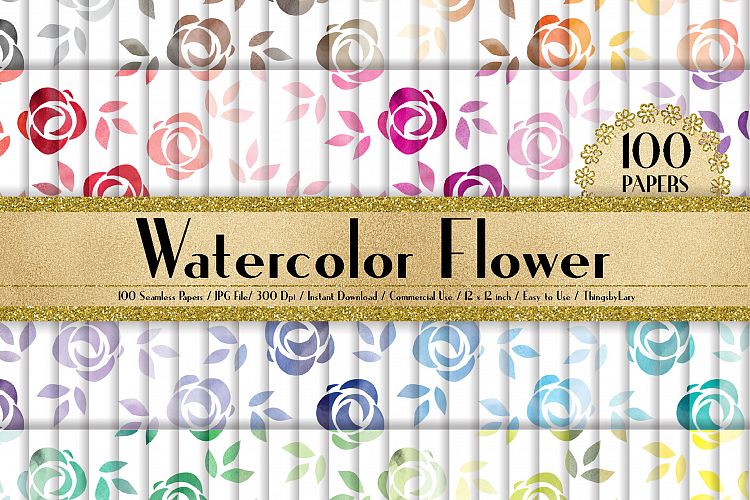 100 Seamless Watercolor Hand Drawn Rose Flower Digital Paper