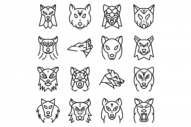 Wolf icons set, outline style example image 1