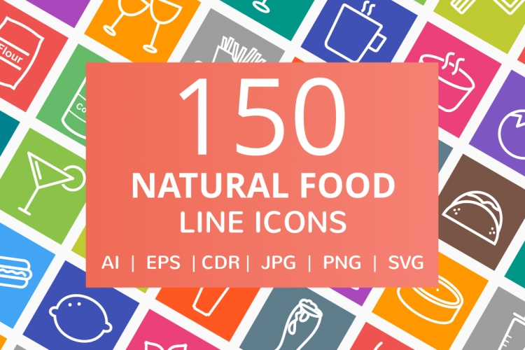 150 Natural Food Line Multicolor B/G Icons