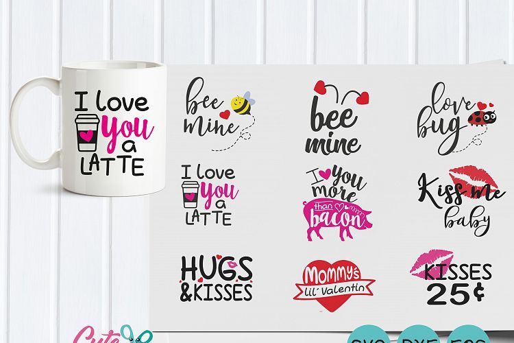 Valentines Day SVG, circle monograms frames, Valentine SVG Bundle, Love You a Latte,  More Than Bacon