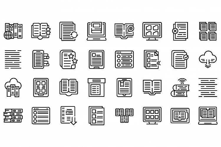 Electronic catalogs icons set, outline style
