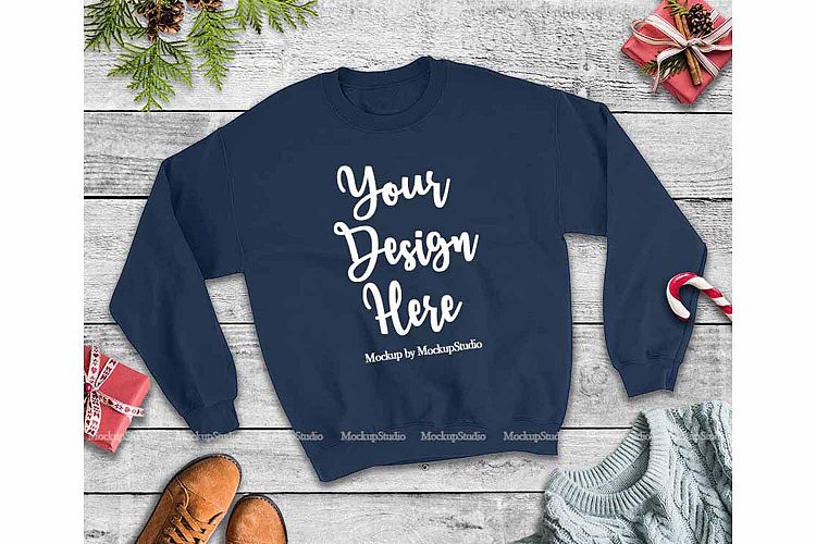 Christmas Winter Party Navy Unisex Sweatshirt Mock Up