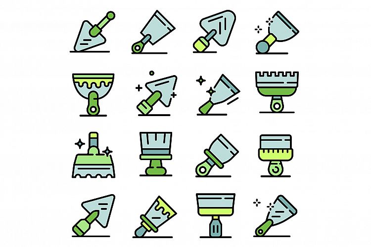Putty knife icons set, outline style example image 1