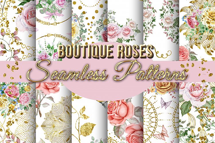Gold Mandala & Roses Seamless Backgrounds