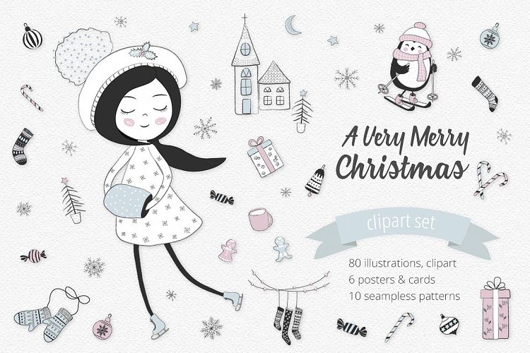 A Very Merry Christmas Illustration Set