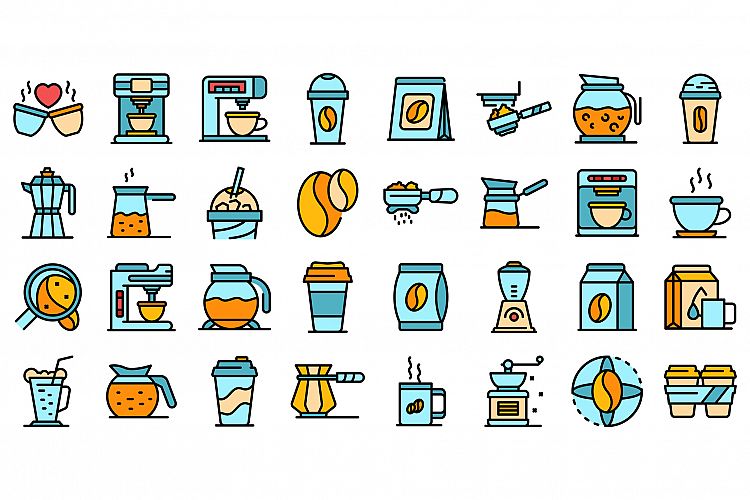 Coffee icons set vector flat
