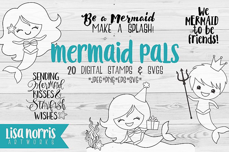 Mermaid Pals Digital Stamps and SVG Cutting Files