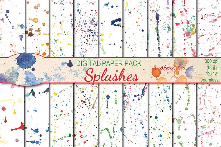 Watercolor Splashes seamless digital paper pack