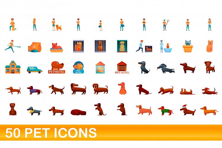 50 pet icons set, cartoon style example image 1