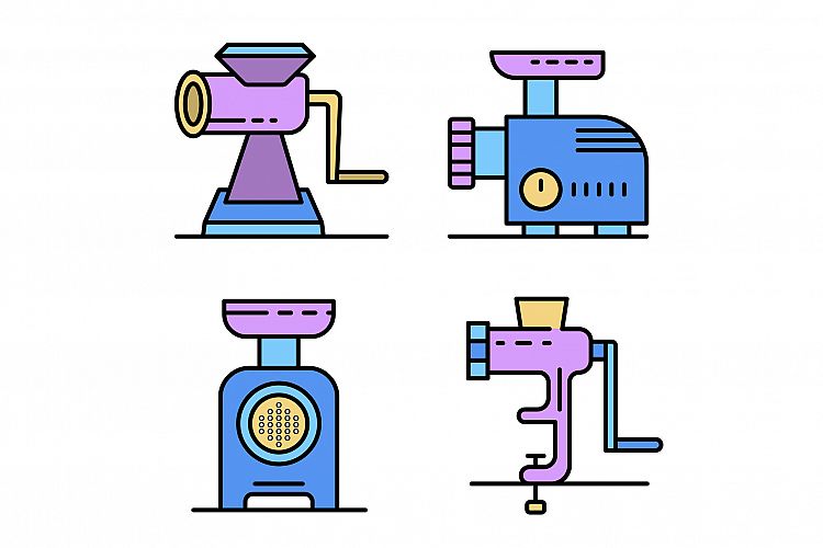 Meat grinder icons set line color vector example image 1