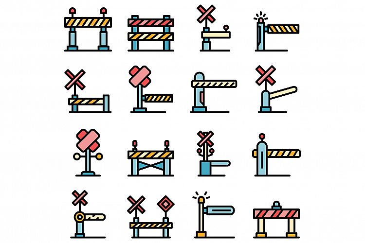 Railroad barrier icons set vector flat example image 1