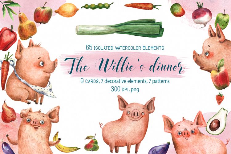The Willies Dinner - Watercolor Clip Art Set