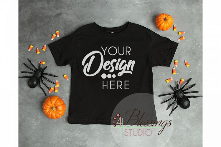 Halloween Mockup Black Childrens T Shirt Fall Flat Lay