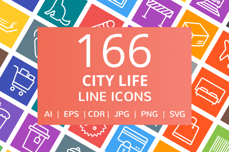 166 City Life Line Multicolor B/G Icons