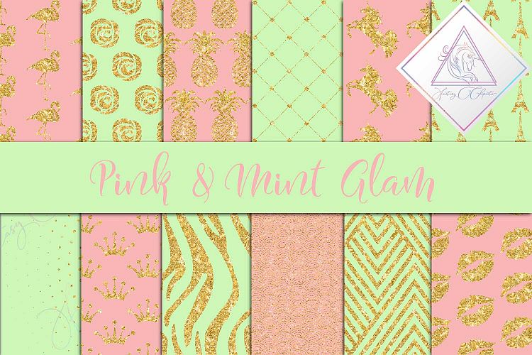 Pink   Mint Glam Digital Paper