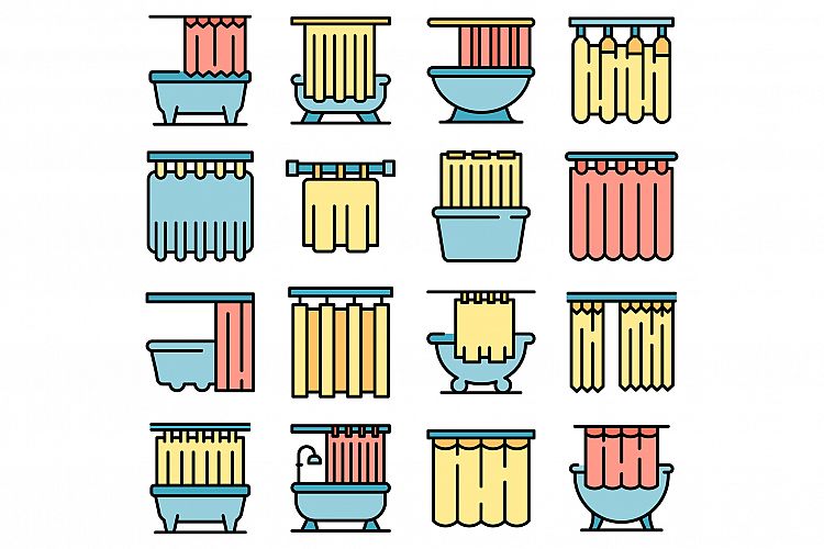 Shower curtain icons set vector flat example image 1