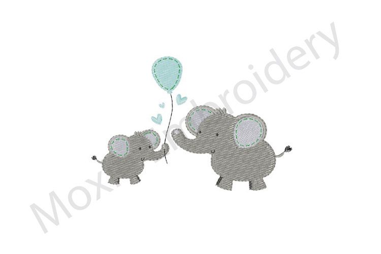 Elephant Embroidery Design, Mom and Baby Elephant Design
