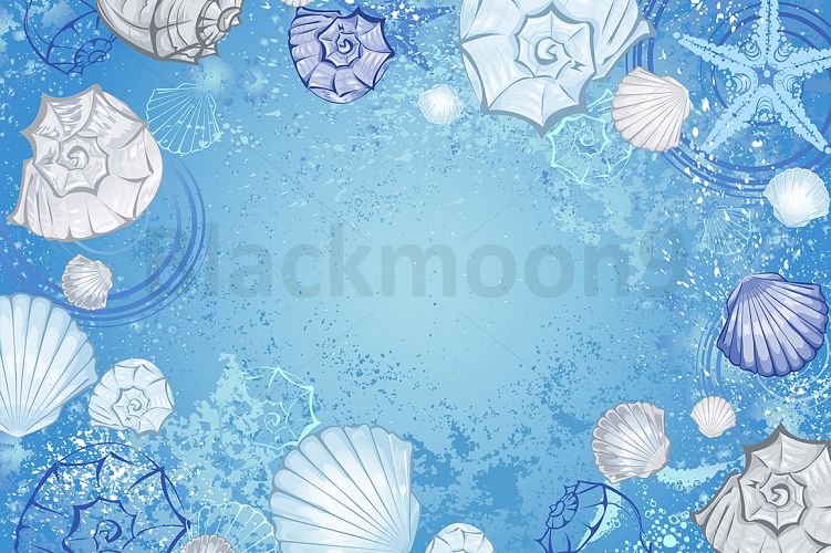 Blue background with seashells example image 1