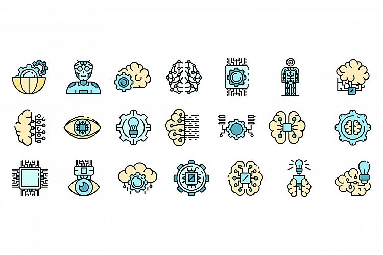 Artificial intelligence icons set vector flat example image 1