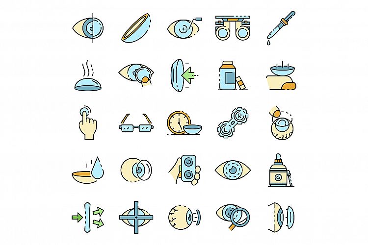 Contact lens icons set line color vector example image 1