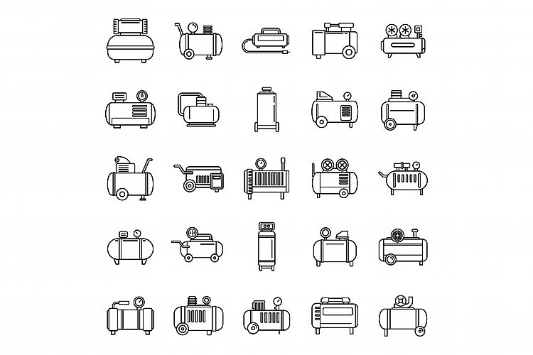 Modern air compressor icons set, outline style