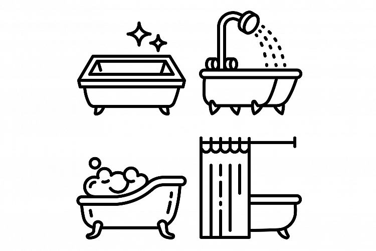Bathtub icons set, outline style example image 1