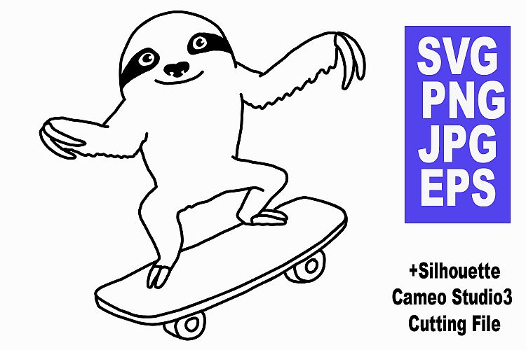 Sloth Playing Skate B - SVG JPG PNG EPS