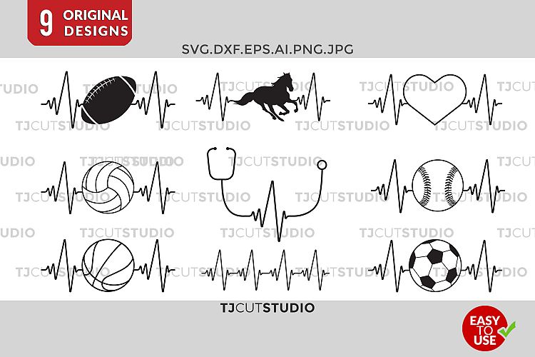 Heartbeat Svg, Heartbeat Baseball, Heartbeat basketball, Heartbeat Horse, Heartbeat soccer, Heartbeat Cut Files Silhouette Studio Cricut