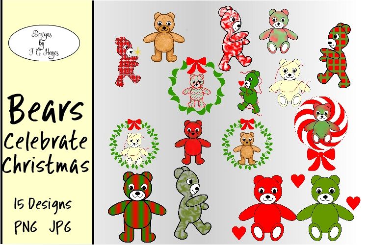 Bears Celebrate Christmas, 15 Designs, Clip Art, Sublimation