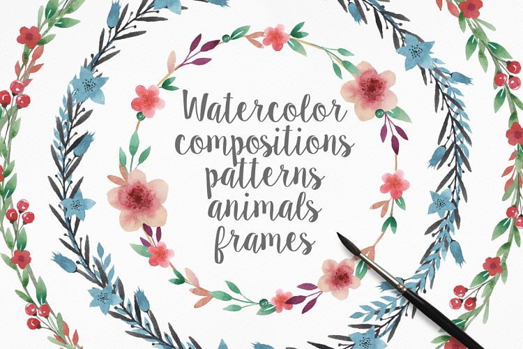 Watercolor Frames, Patterns and Animals