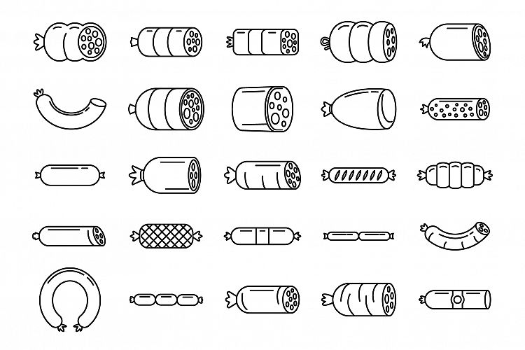 Sausage fresh icons set, outline style example image 1