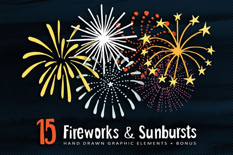 Hand drawn Fireworks & Sunbursts set