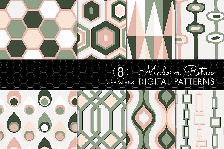 8 Seamless Retro Modern Patterns - Set 2 - Pink & Green