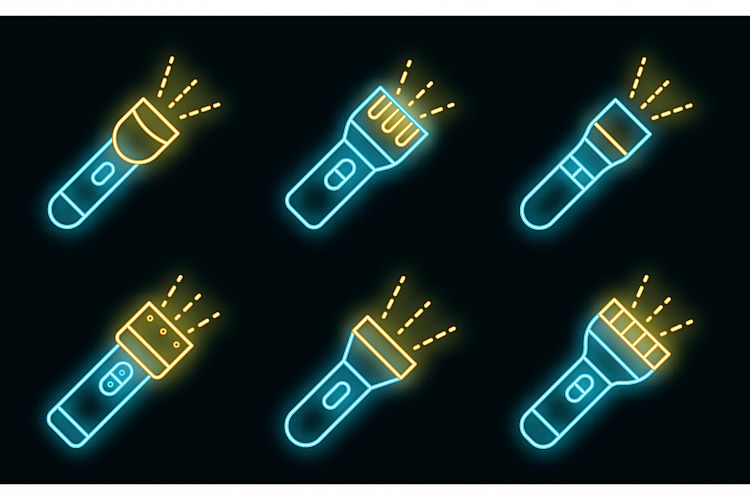 Flashlight icons set vector neon example image 1