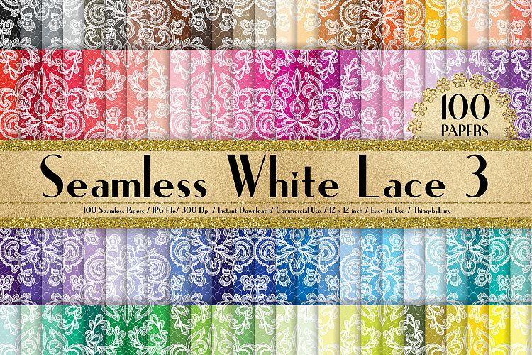 100 Seamless White Damask Lace Flower Digital Papers