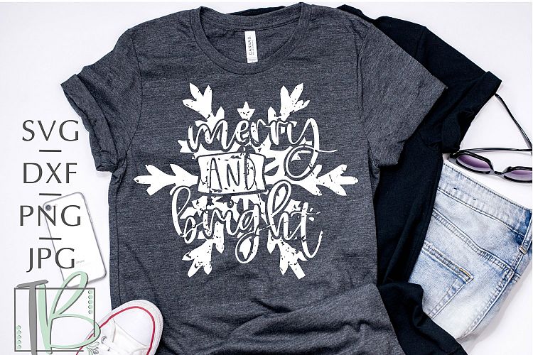 Grunge SVG, Snowflake SVG, Merry and Bright SVG